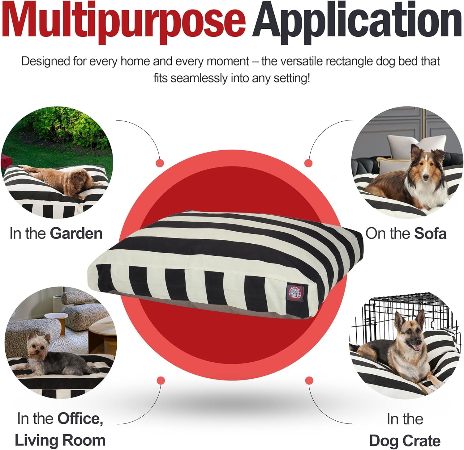 Rectangle Large Dog Bed Washable – Non Slip Comfy Pet Bed – Dog Crate Bed with Removable Washable Cover – Dog Kennel Bed for Sleeping - Dog Bed X-Large Breed 50X42X5 Inch – Black | Removable & Washable Cover, Heavy-Duty Water Resistant Base, Cozy Comfort for X-Large Breed Dogs, 50X42X5 In, Stripes