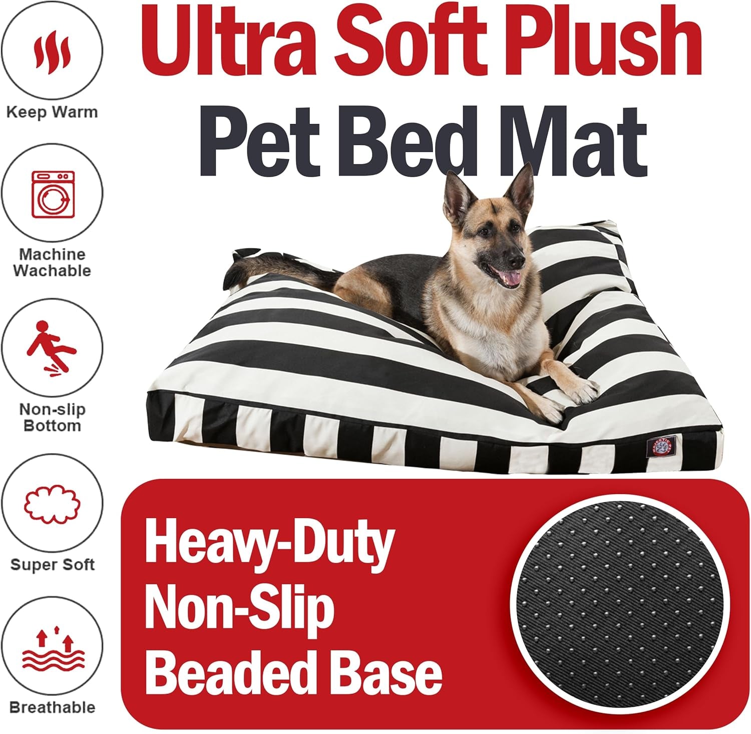 Rectangle Large Dog Bed Washable – Non Slip Comfy Pet Bed – Dog Crate Bed with Removable Washable Cover – Dog Kennel Bed for Sleeping - Dog Bed X-Large Breed 50X42X5 Inch – Black | Removable & Washable Cover, Heavy-Duty Water Resistant Base, Cozy Comfort for X-Large Breed Dogs, 50X42X5 In, Stripes