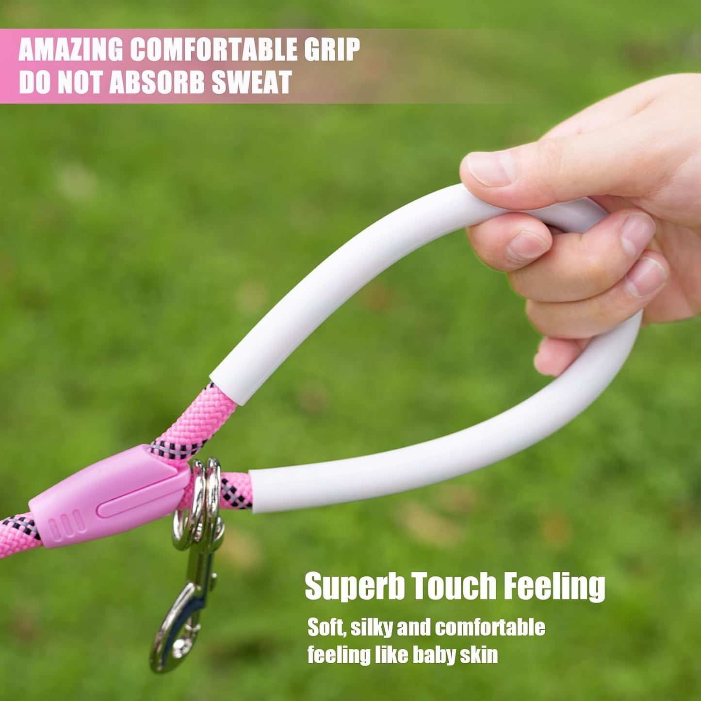 Lightweight Nylon Training Leash 30Ftx1/4In Pink with Comfortable Silicone Handle Highly Reflective No Tangle for Dogs Cats outside Walking Camping Backyard.