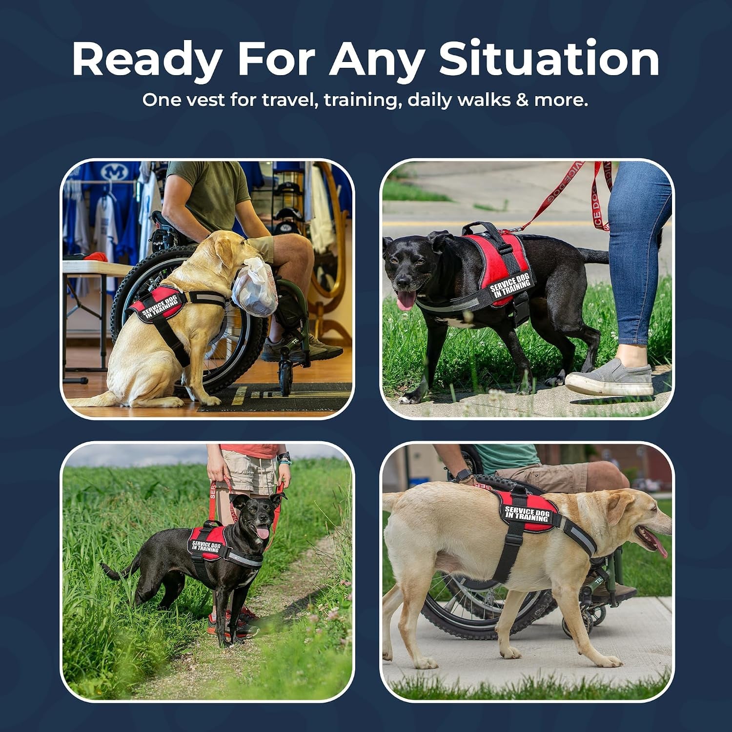 Service Dog in Training Vest Harness, XS 16.5-21.5 in Red | Durable & Adjustable Vest for Dog with Reflective Straps, Removable Patches, Handle & D-Ring, Travel and Daily Use