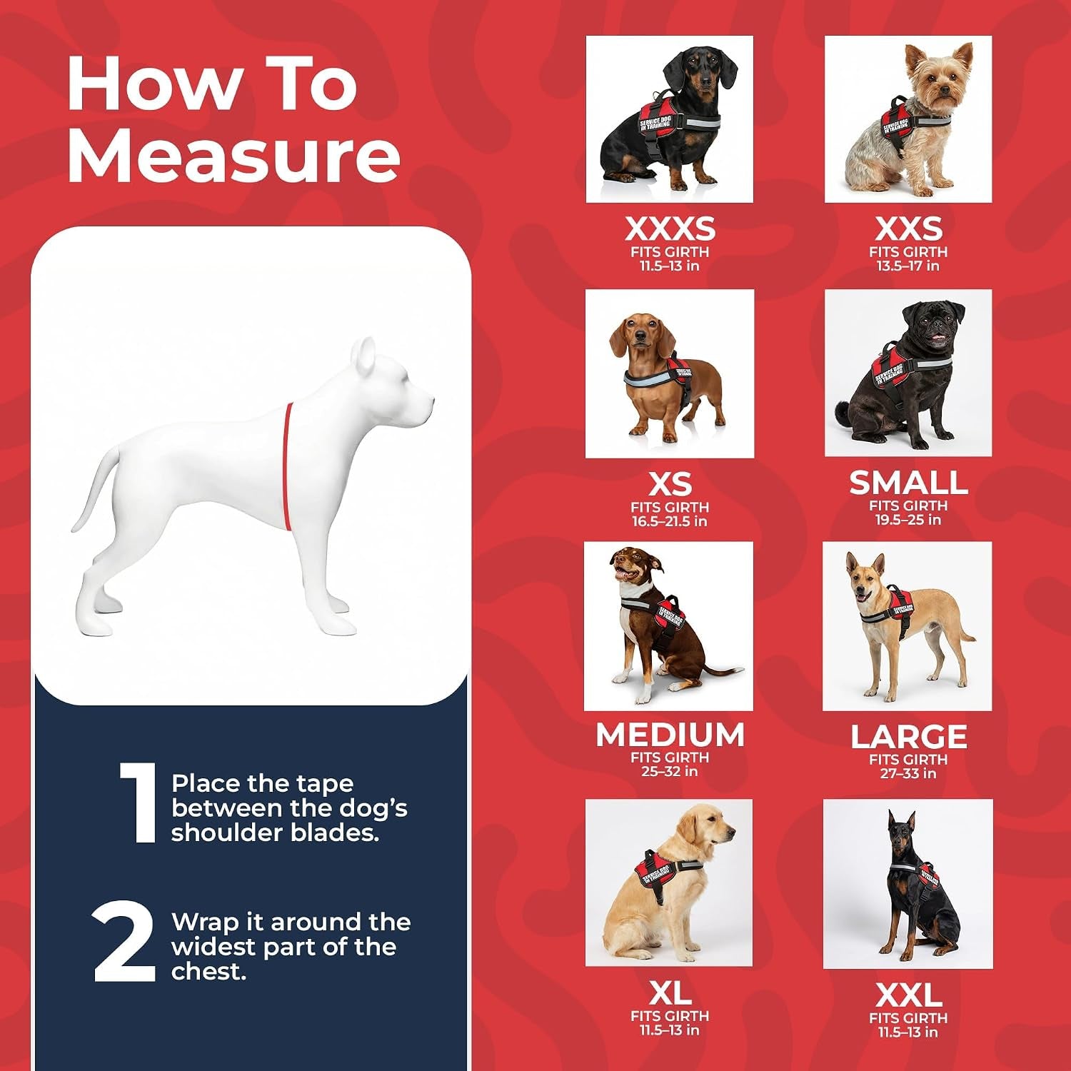 Service Dog in Training Vest Harness, XS 16.5-21.5 in Red | Durable & Adjustable Vest for Dog with Reflective Straps, Removable Patches, Handle & D-Ring, Travel and Daily Use