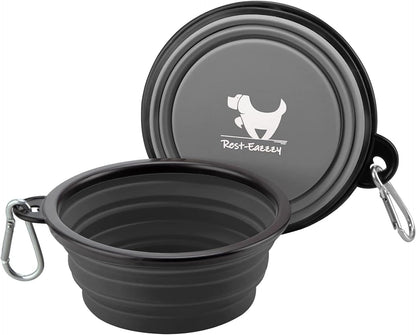 Collapsible Dog Bowls, 2 Pack Sturdy Portable Dog Water Bowls | Wear-Resistant TPE, Anti-Dust Foldable Travel Dog & Cat Bowls for Camping Walking Hiking with Carabiners