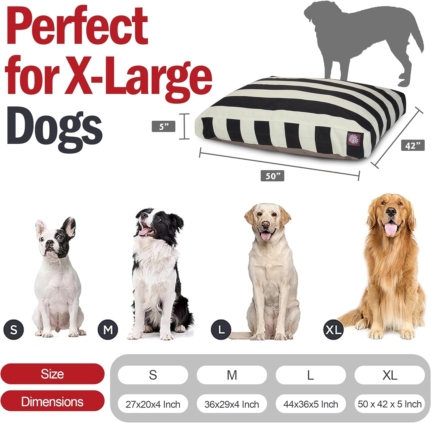 Rectangle Large Dog Bed Washable – Non Slip Comfy Pet Bed – Dog Crate Bed with Removable Washable Cover – Dog Kennel Bed for Sleeping - Dog Bed X-Large Breed 50X42X5 Inch – Black | Removable & Washable Cover, Heavy-Duty Water Resistant Base, Cozy Comfort for X-Large Breed Dogs, 50X42X5 In, Stripes