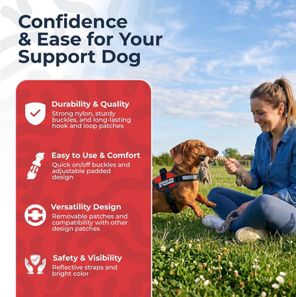 Service Dog in Training Vest Harness, XS 16.5-21.5 in Red | Durable & Adjustable Vest for Dog with Reflective Straps, Removable Patches, Handle & D-Ring, Travel and Daily Use
